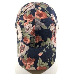 Navy Floral Print Cotton Baseball Cap